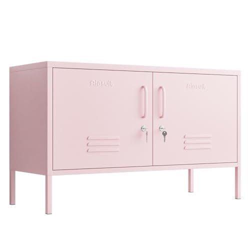 Pink 2-Door Wide Lockable Metal Storage Cabinet, TV Stand & Media Console, view 2