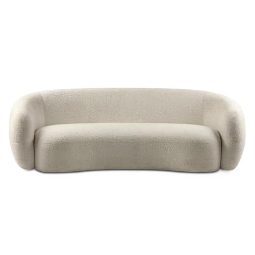 89" Wide Contemporary Sofa, Vanilla Cream Boucle Fabric, Solid and Engineered Wood Frame, Plush Cushions, Curved Silhouette, 3-Seater, Durable Living Room Seating, Modern Lounge Furniture