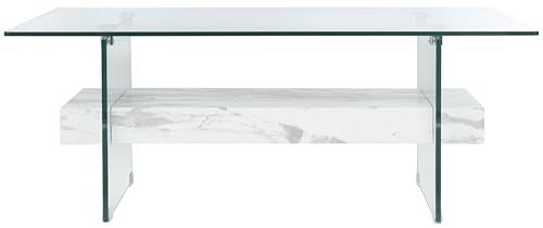 SAFAVIEH Kayley Wood Coffee Table, 43.3" Modern Glass/White COF7004E, view 2