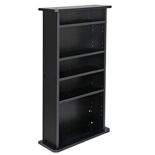 5 Tier DVD cd Storage DVD Shelf Adjustable Bookshelf Bookcase Media Storage Organizer Cabinet for CDs, Books, Video Games, Arts