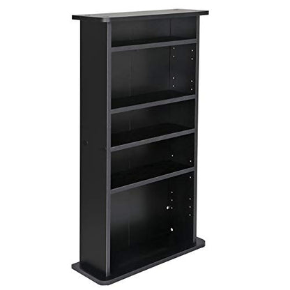5 Tier DVD cd Storage DVD Shelf Adjustable Bookshelf Bookcase Media Storage Organizer Cabinet for CDs, Books, Video Games, Arts