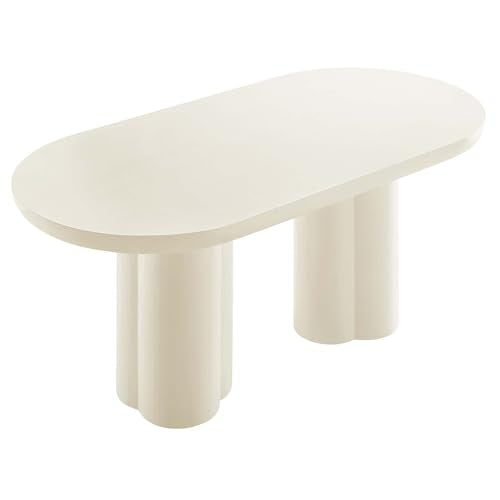 Caspian 72Inch Oval Dining Table Industrial Concrete White Finish Modern Kitchen Room Entertaining Home Furniture Quality Stylish Elegant Durable Refined Versatile