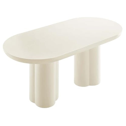 Caspian 72Inch Oval Dining Table Industrial Concrete White Finish Modern Kitchen Room Entertaining Home Furniture Quality Stylish Elegant Durable Refined Versatile