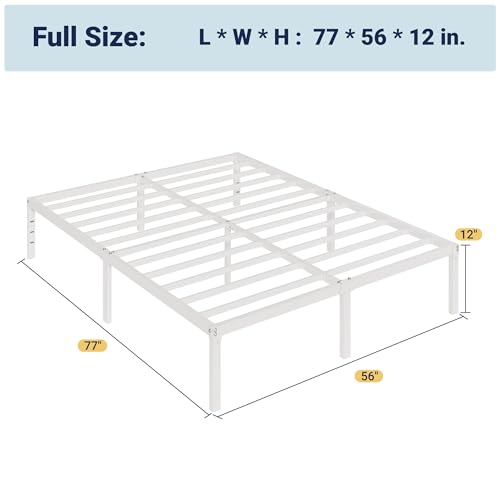 Full Size Bed Frame, 12 Inch Metal Beds with Storage Space, White, view 3