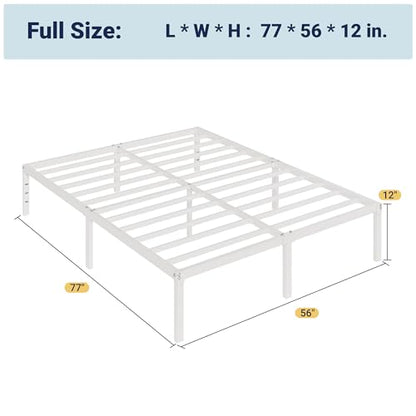 Full Size Bed Frame, 12 Inch Metal Beds with Storage Space, White, view 3