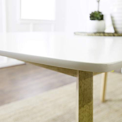 Mid Century Modern Wood Table Dining Room Kitchen Set Dining Chairs, 60 Inch, 6 Person, White and Natural