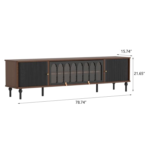 78" Mid Century Modern TV Stand, Solid Wood TV Console, view 3