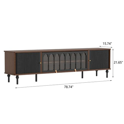 78" Mid Century Modern TV Stand, Solid Wood TV Console, view 3