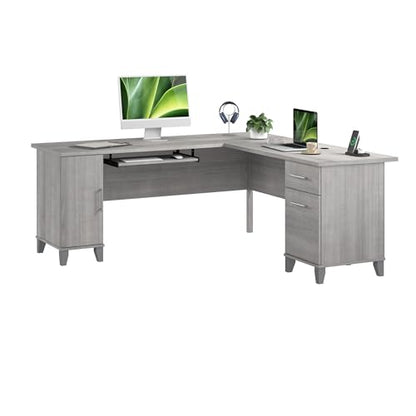 72-Inch L-Shaped Desk with Storage, Corner Computer Office Desk with File and Box Drawers, Home Office Workstation with Storage Cabinet, Somerset Collection, Platinum Gray