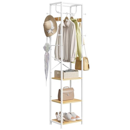 Coat Rack Freestanding, Hall Tree with 3 Shelves and 12 Hooks | Industrial Metal Frame, Space-Saving Design, Clothes Rack Stand Organizer for Bedroom, Hallway, Entryway, Office, Living Room