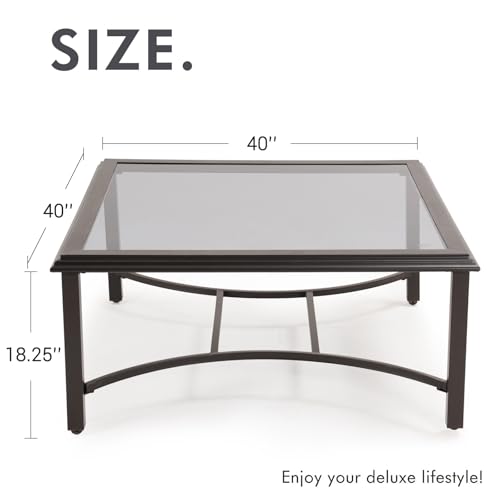Outdoor Glass Coffee Table,Outdoor Furniture Coffee,Patio Garden Furniture Multi-Functional Tea Table with Tempered Glass Top, for Conversation-Square (Tea Table with Glass Top)