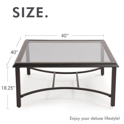 Outdoor Glass Coffee Table,Outdoor Furniture Coffee,Patio Garden Furniture Multi-Functional Tea Table with Tempered Glass Top, for Conversation-Square (Tea Table with Glass Top)