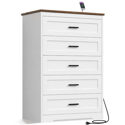 Farmhouse Dresser for Bedroom Wooden Chest of Drawers with Charging, view 2