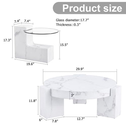 A Modern, Fashionable, and Marble texturedcoffee Table with a Side Table. Match with Multiple Scenes. Suitable for Living Room and Bedroom.