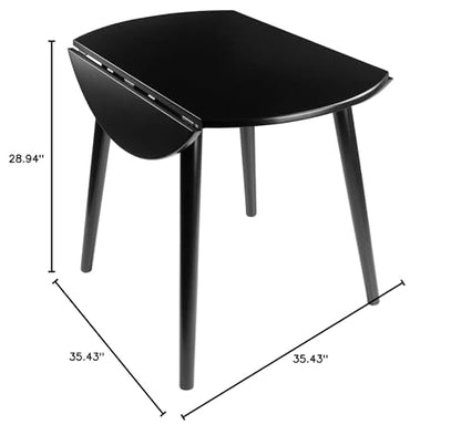 Wood Moreno Round Drop Leaf Table - Mid-Century Modern Style, Compact Size, Solid Wood, Black Finish, Console Function, Easy Assembly