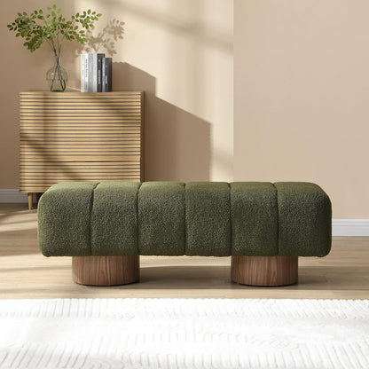 Manila 50" Boucle Fabric Dining Bench, Rectangular Upholstery Ottoman Bench, Bedroom End of Bed Footstool, Living Room Extra Seat Footrest, No Assembly Needed, Jungle Green