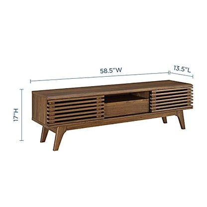 Render Mid-Century Modern Low Profile 59 Inch TV Stand in Walnut
