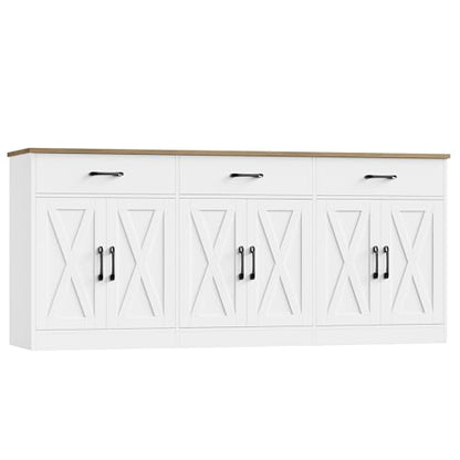 71" Large Sideboard Buffet Cabinet with Storage, Farmhouse Coffee Bar Cabinet with 3 Drawers, Long Kitchen Buffet Table, Kitchen Sideboard Storage Cabinet for Dining Room, Living Room, White