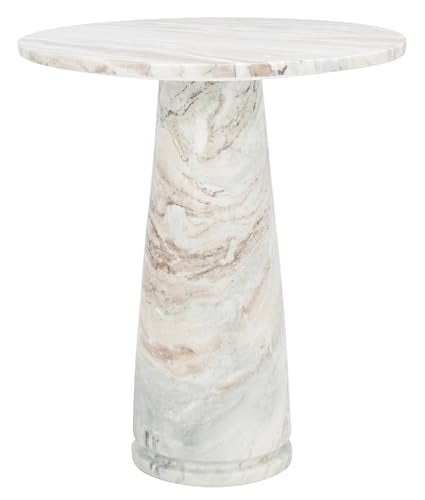 SAFAVIEH Furniture - Valentia Tall Marble Accent Table - White & Brown - Marble Top - Glam Stone Pedestal Design - Ideal for Living Room, Entryway, Dining Room, 20.5" W x 20.5" D x 23.5" H (SFV9703B)