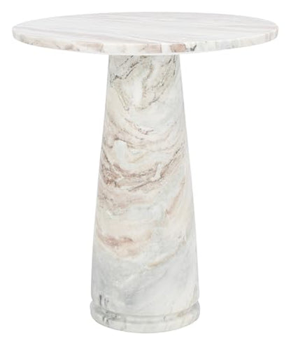 SAFAVIEH Furniture - Valentia Tall Marble Accent Table - White & Brown - Marble Top - Glam Stone Pedestal Design - Ideal for Living Room, Entryway, Dining Room, 20.5" W x 20.5" D x 23.5" H (SFV9703B)