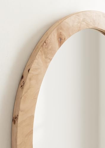 Burlock Modern Burlwood Oval Mirror, 22 x 28, Natural Wood, Transitional Wide Round Mirror for Use as Vanity Bathroom Mirror or Teen Bedroom Decor