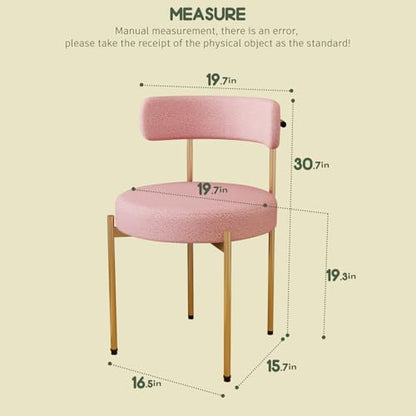 Desk Chair No Wheels Vanity Chair Comfy Accent Chair for Living Dining Room Bedroom Home Office Mid Century Modern Upholstered Armless Chair with Metal Legs (Gold Frame+Pink, 4)