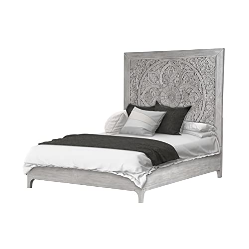 Solid-Wood Low-Profile Bed, Queen, Boho Chic - Washed White