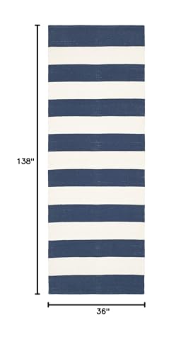 SAFAVIEH Montauk Collection Runner Rug - 2'3" x 11'7", Navy & Ivory, Handmade Flatweave Cotton, Woven Texture, Farmhouse Stripe Pattern, Ideal for Living Room, Bedroom, Dining Space (MTK712H)