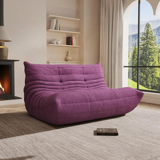 Bean Bag Chair, Oversized Loveseat Fireside Chair for Adults, 2 Seater with Memory Foam Filled, Lazy Sofa Lounge Floor Sofa for Living Room, Bedroom, Office, No Assembly Required. (Purple)