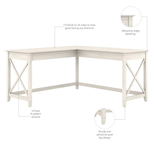Key West 60W Modern Farmhouse L Shaped Desk in Linen White Oak, 60-Inch Corner Computer Table for Home Office Workspace