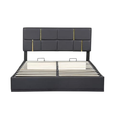 Upholstered Bedroom Furniture Set with Ottoman, Queen Upholstered Platform Bed with Hydraulic Storage System and Storage Ottoman, 2 Piece Bedroom Furniture Set Queen Size, Black