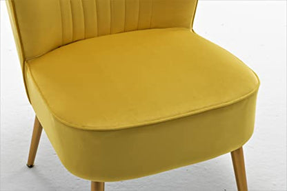 Modern Velvet Accent Chair for Living Room, Bedroom, or Entryway, Stylish and Comfortable Armless Design with Metal Legs, Yellow
