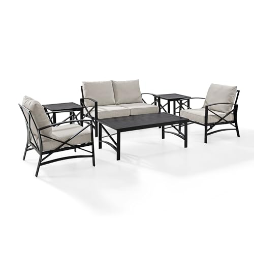 Crosley Furniture KO60017BZ-OL Kaplan 6-Piece Outdoor Seating Set (Loveseat, 2 Chairs, 2 Side Tables, and Coffee Table), Oiled Bronze with Oatmeal Cushions