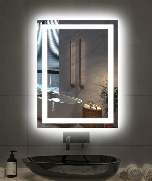 24"X32" LED Bathroom Mirror with Lights, Front Lit and Backlight, Stepless Dimmable, Anti-Fog, Shatter-Proof Tempered Glass, Memory, 3 Colors Lighting Bathroom Mirrors for Vanity