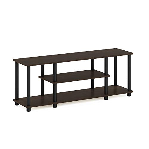 Turn-N-Tube No Tools 3D 3-Tier Entertainment TV Stand up to 50 inch TV, Round Tubes, Dark Brown / Black | for TV up to 50 Inch, Open Frame Rectangular Entertainment Center with Storage Shelf, TV Console, for Living Room, Bedroom