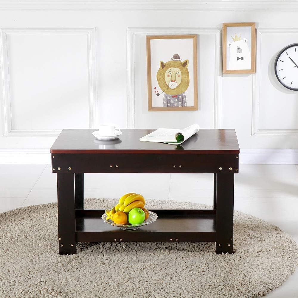 Kids Activity Table with Board for Bricks Activity Play Table (Dark Brown)