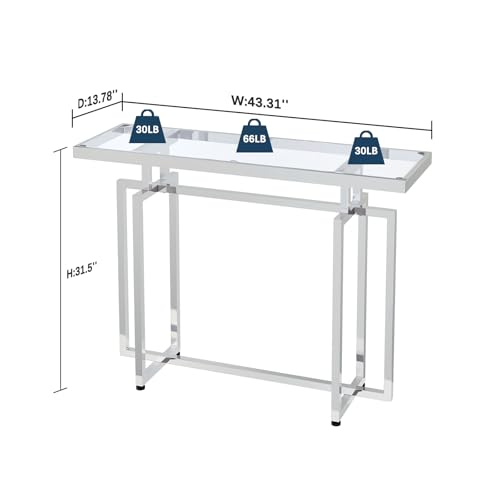 Glass Console Table for Entryway, Modern Entryway Table with Tempered Glass & Chrome Frame, Silver Sofa Table for Living Room Hallway