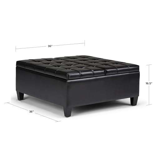 Harrison Coffee Table Storage Ottoman - 36 inch Wide Upholstered Vegan Leather Square Lift-Top Ottoman in Midnight Black, Transitional Ottoman for Living Room with Hidden Storage