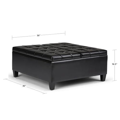 Harrison Coffee Table Storage Ottoman - 36 inch Wide Upholstered Vegan Leather Square Lift-Top Ottoman in Midnight Black, Transitional Ottoman for Living Room with Hidden Storage