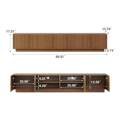 86.61" Mid-Century Modern TV Stand for TVs up to 85", Sturdy Living Room Furniture Media Console with Large Storage Space, Entertainment Center for Living Room and Bedroom, Walnut