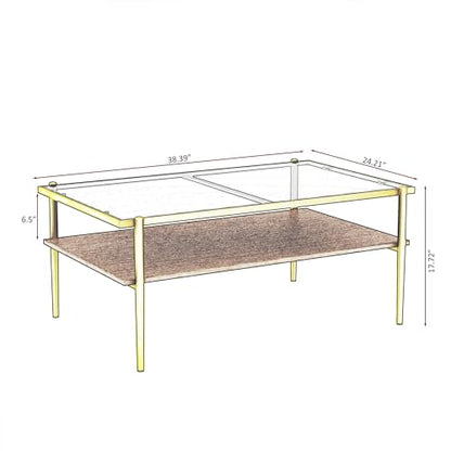 Glass Coffee Table Modern Center Table,Small Coffee Table Sofa Side Tea Table for Living Room,Tempered Glass-top with Metal Frame