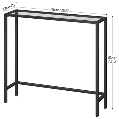 29.5" Narrow Console Table, Modern Sofa Table Behind Couch, Tempered Glass Entryway Table, Small Side Table for Entrance, Living Room, Foyer, Hallway, Bedroom, Black BK07XG01