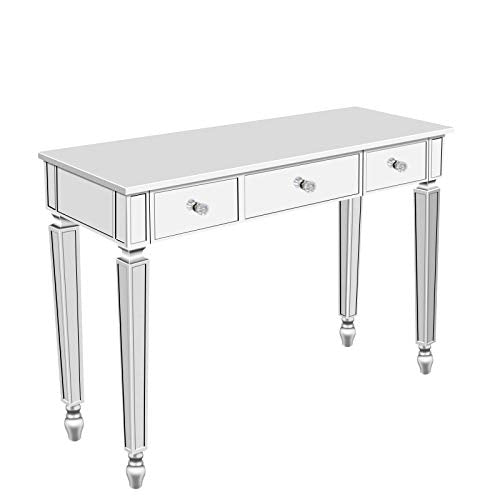 Mirrored Console Table, Coast Mirrored Desk, Makeup Desk Vanity Dressing Table for Women with 3 Drawers Silver at Hallway or Bedroom, Side Table 42''L x 15''W x 30''H