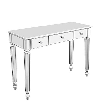 Mirrored Console Table, Coast Mirrored Desk, Makeup Desk Vanity Dressing Table for Women with 3 Drawers Silver at Hallway or Bedroom, Side Table 42''L x 15''W x 30''H