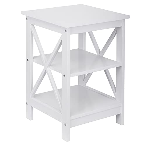 Nouva Side Table - Square Small End Table w/Storage Shelf, Tall Nightstand w/X-Design for Living Room Bedroom Office Bathroom,White