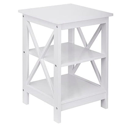 Nouva Side Table - Square Small End Table w/Storage Shelf, Tall Nightstand w/X-Design for Living Room Bedroom Office Bathroom,White