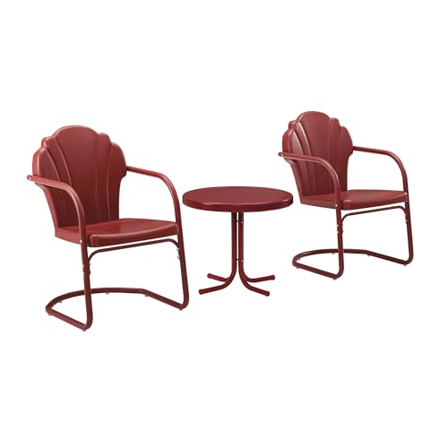 Crosley Furniture KO10011RE Tulip Retro Metal 3-Piece Seating Set (2 Chairs and Side Table), Red