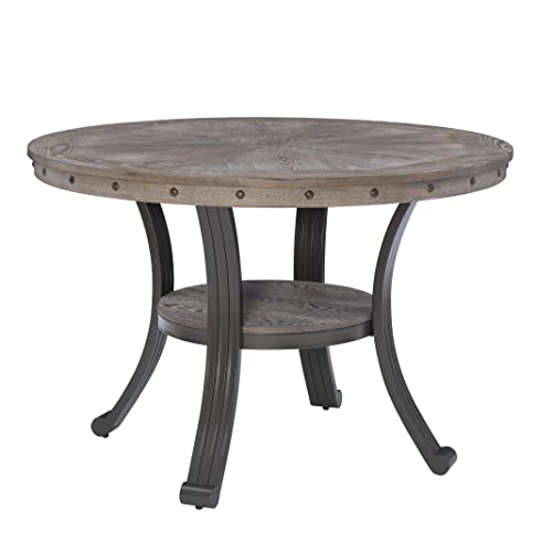 Powell Franklin Pewter Metal and Rustic Wood Table Dining