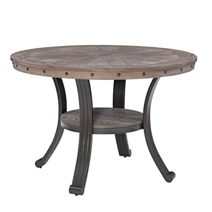 Powell Franklin Pewter Metal and Rustic Wood Table Dining