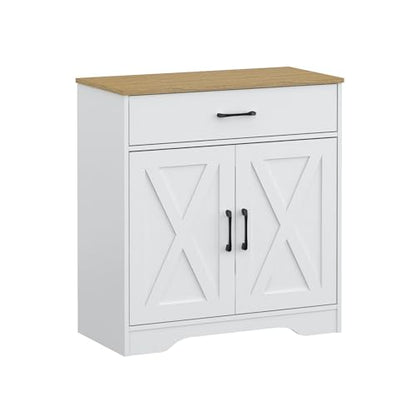 Wooden Cabinet 1 Drawer and 2 Doors Storage Cupboard Coffee Bar Sideboard Farmhouse Entryway Organizer Console (White)